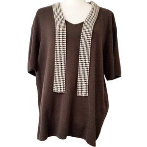 DESIGNERS ORIGINALS Brown & Cream Cotton Blend Knit Top Women's 2X